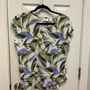 Linen Tropical Print Women’s Pullover Tshirt SZ XL Nicole Miller Beach Coastal